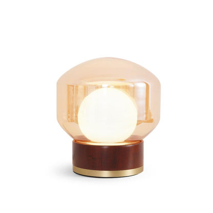 Rigel Table Lamp | Metal & Wood | Wine Red & Amber Shade