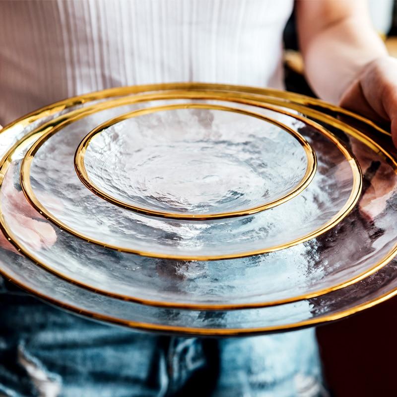 Speculo Dinnerware Set | Elegant Glass with Gold Inlay | 4-Piece Set
