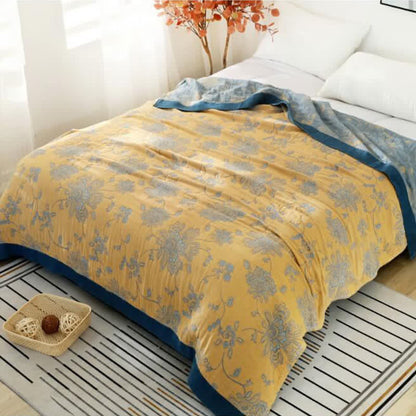 Cotton Sofa Blanket | Lightweight Flower Print | Reversible Design 59" x 79"