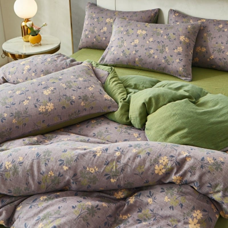 Reversible Floral Cotton Bedding Set | 100% Organic Cotton | Includes Duvet Cover, Sheet & 2 Pillowcases