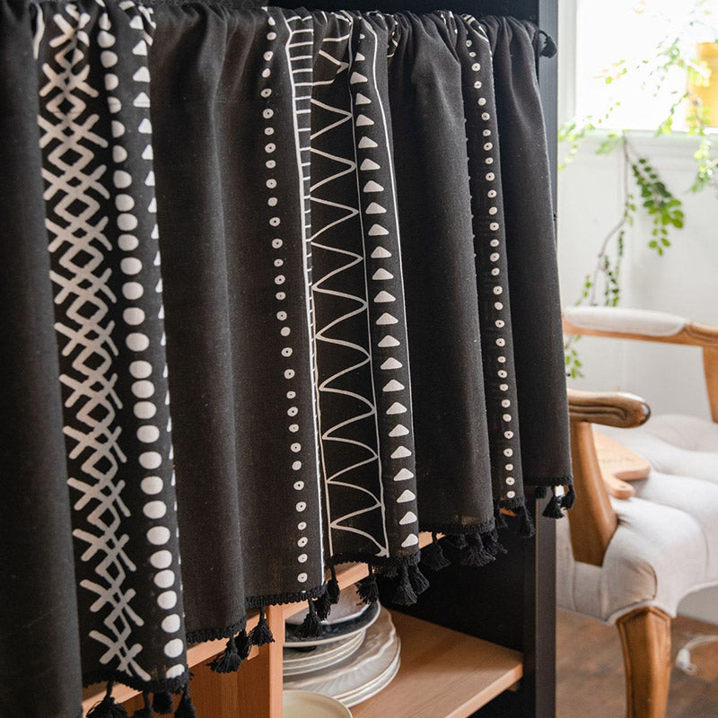 Tassel Tier Curtain | Cotton Linen | Black and White
