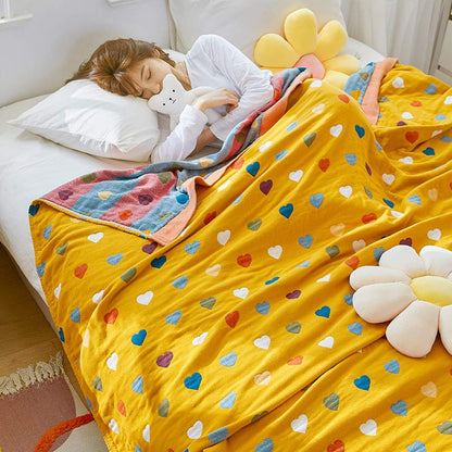 Reversible Quilt | 100% Organic Cotton | Full/Queen Size | Colorful Hearts