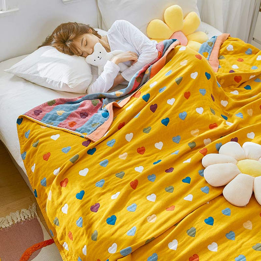Reversible Quilt | 100% Organic Cotton | Full/Queen Size | Colorful Hearts