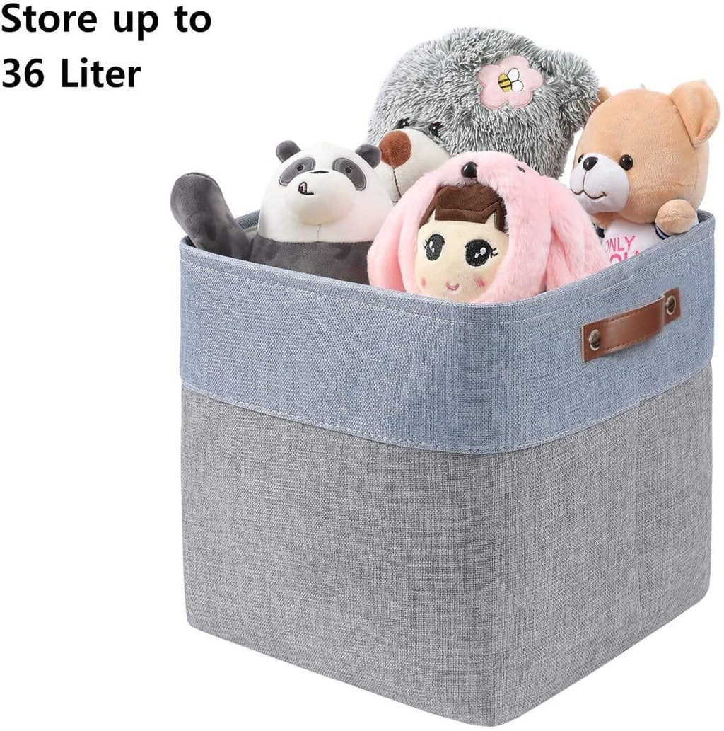 Storage Cube Boxes | Canvas Linen | Grey & Blue Set of 2