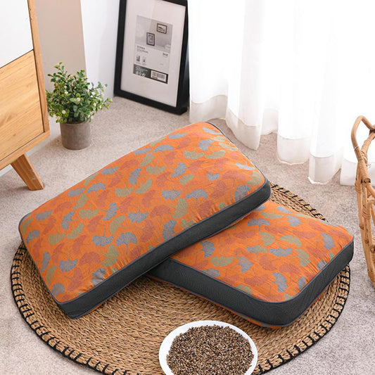 Buckwheat Pillow | Eco-Friendly Cotton Ginkgo Leaf Case | Small 14" x 21"
