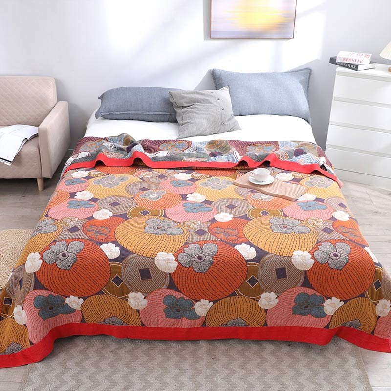 Reversible Cotton Gauze Quilt | Colorful Persimmon | Available in Full, Queen, King Sizes