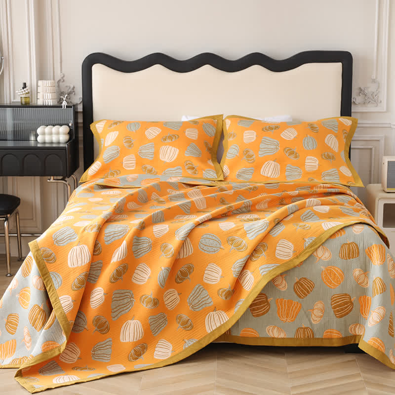 Retro Pumpkin Quilt Set | 100% Organic Cotton | Includes Quilt & 2 Pillowcases