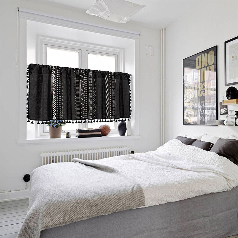 Tassel Tier Curtain | Cotton Linen | Black and White