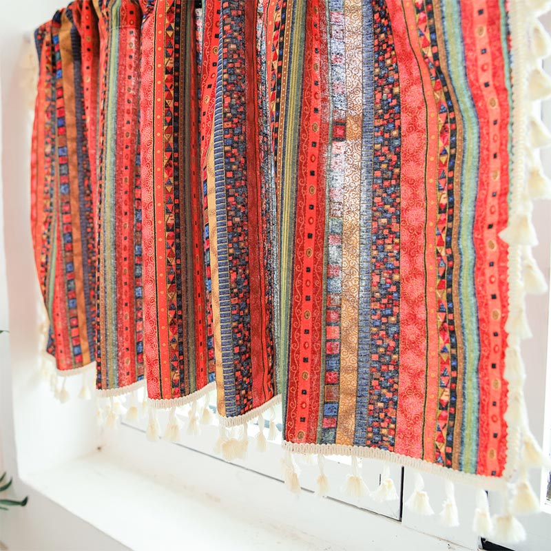 Plaid Tier Curtain | Cotton Linen | Colorful