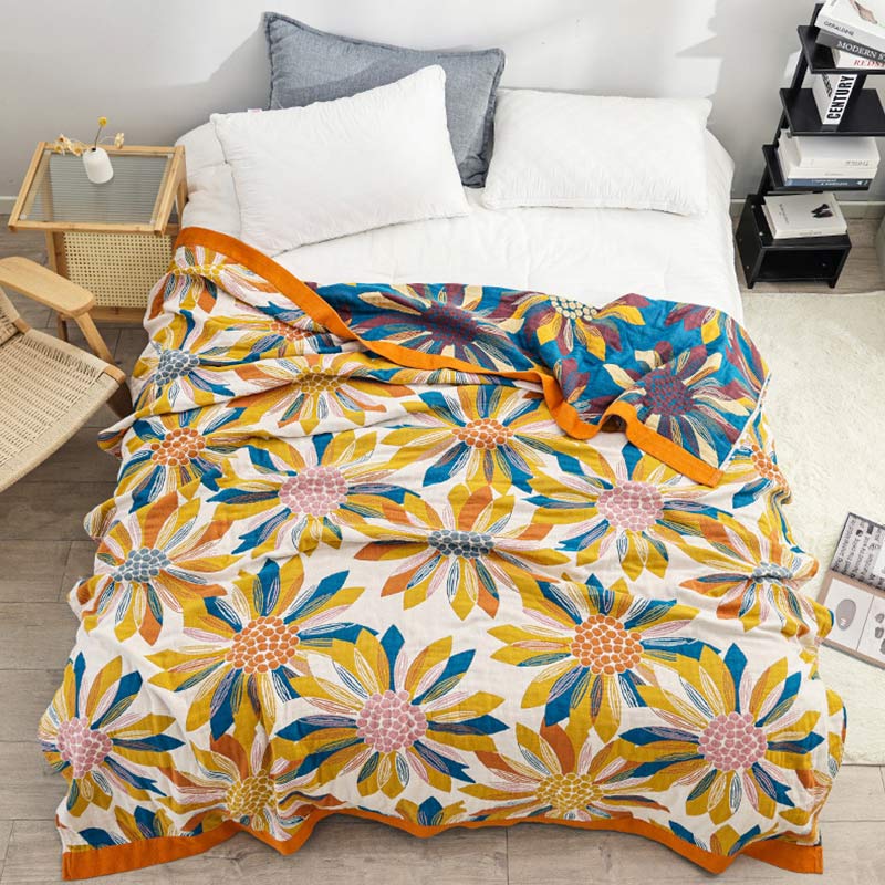 Cotton Quilt | Reversible Yellow Flower Print | Full/Queen Size