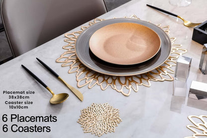Round Silver Placemats & Coaster Set | Durable Pressed Vinyl | 15.5"