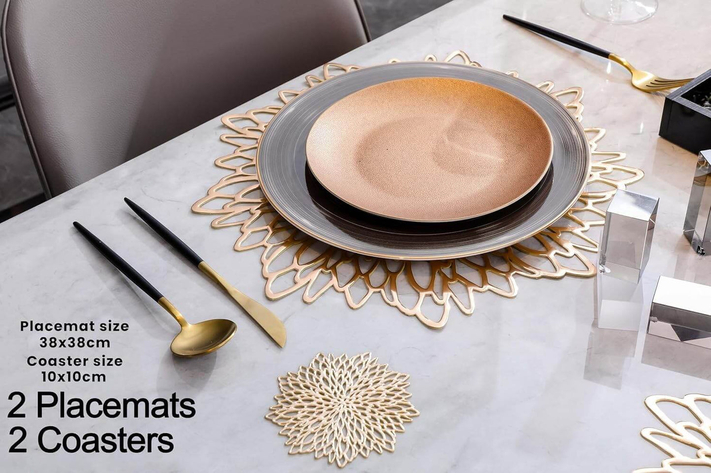 Round Silver Placemats & Coaster Set | Durable Pressed Vinyl | 15.5"