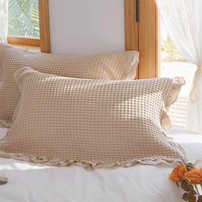 Cotton Pillowcases | Waffle Weave Ruffle | Set of 2