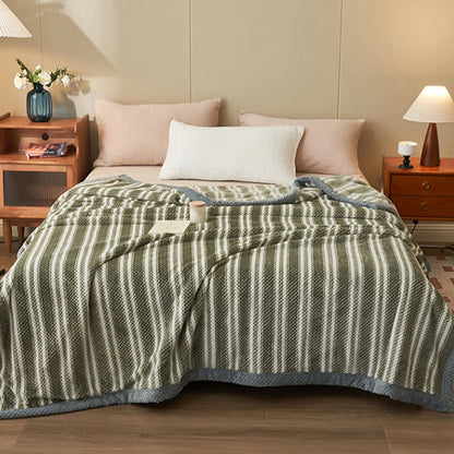 Striped Coral Fleece Throw Blanket | High-Quality Polyester | Available in Full, Queen, King Sizes