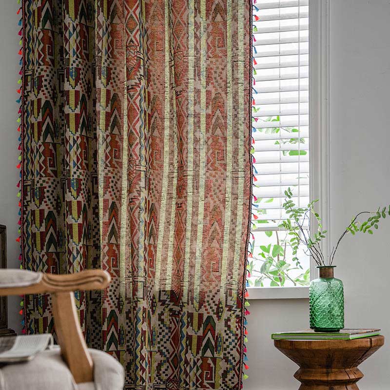 Multicolor Geometric Curtain Semi Blackout Drapes