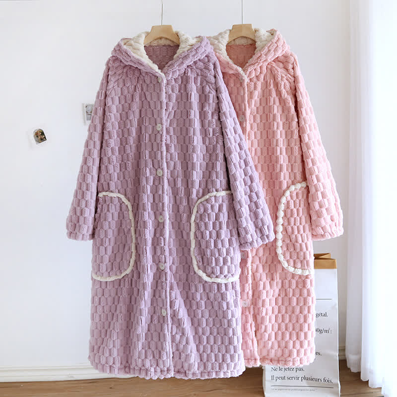 Hooded Bathrobe | Soft Microfiber Flannel | Solid Color