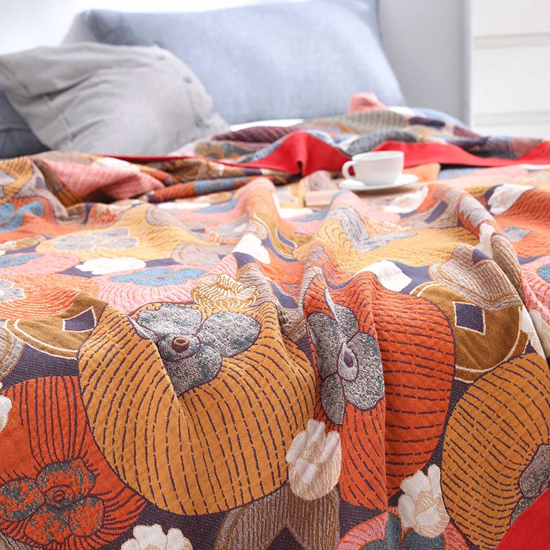 Reversible Cotton Gauze Quilt | Colorful Persimmon | Available in Full, Queen, King Sizes
