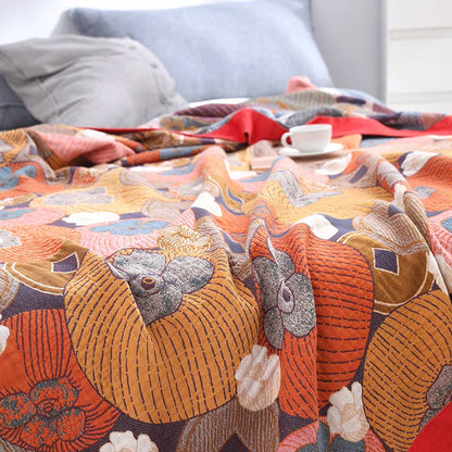 Reversible Cotton Gauze Quilt | Colorful Persimmon | Available in Full, Queen, King Sizes