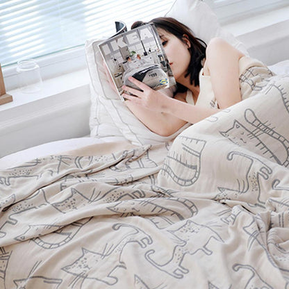 Cat Print Cotton Quilt | Reversible Design | Full/Queen Size