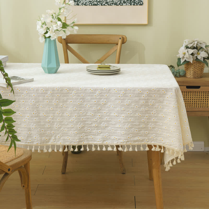 Decorative Cotton Tablecloth | Pastoral Daisy Design | Multiple Sizes