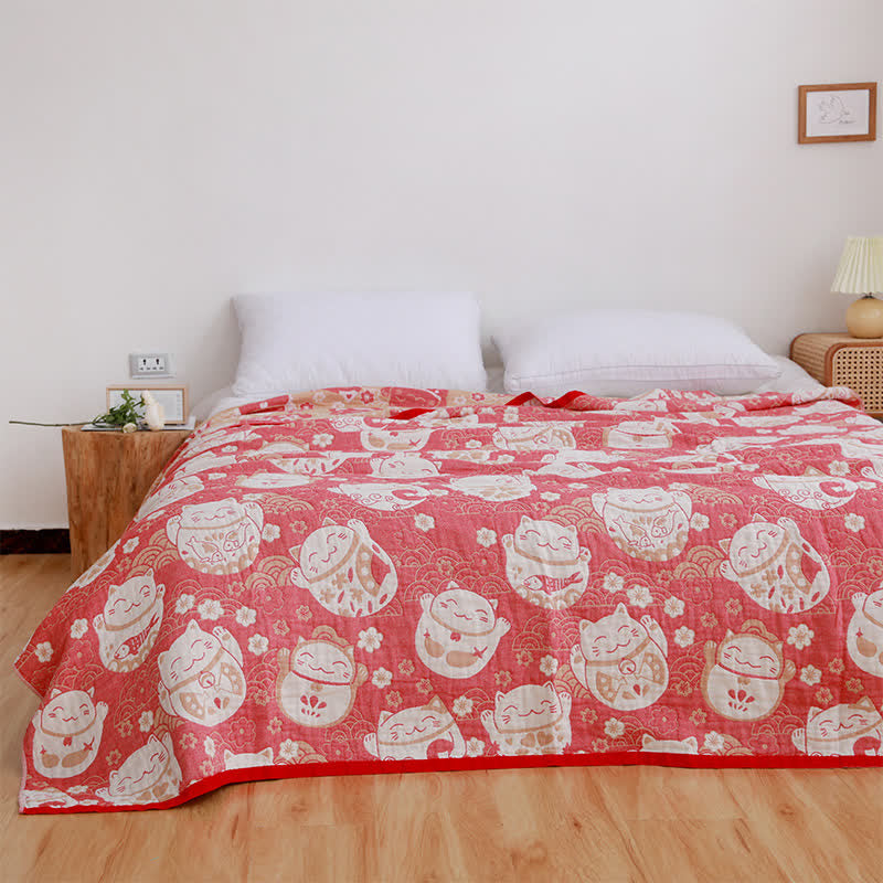 Cat Reversible Quilt | Breathable Organic Cotton | Full/Queen Size