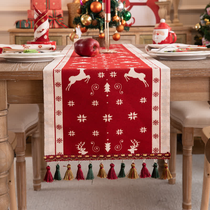 Christmas Tree Tassel Table Runner | Polyester | 14" x 55" to 14" x 118" Options