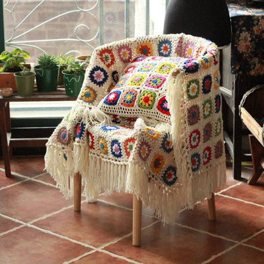 Plaid Crochet Tassel Blanket | Imitation Cashmere | Multiple Sizes