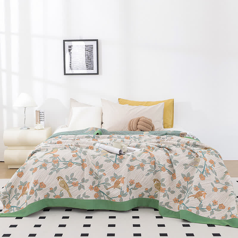 Cotton Gauze Quilt | Jacquard Floral Design | King Size