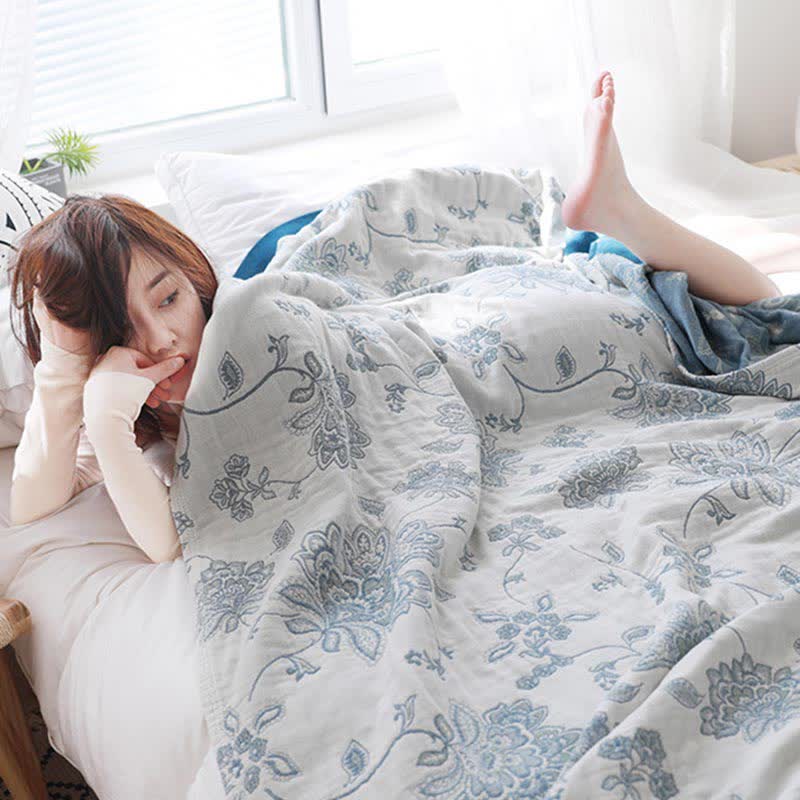 Cotton Sofa Blanket | Lightweight Flower Print | Reversible Design 59" x 79"