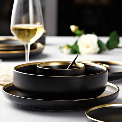 Legacy Dinnerware Set | Fine Porcelain | Black and Gold