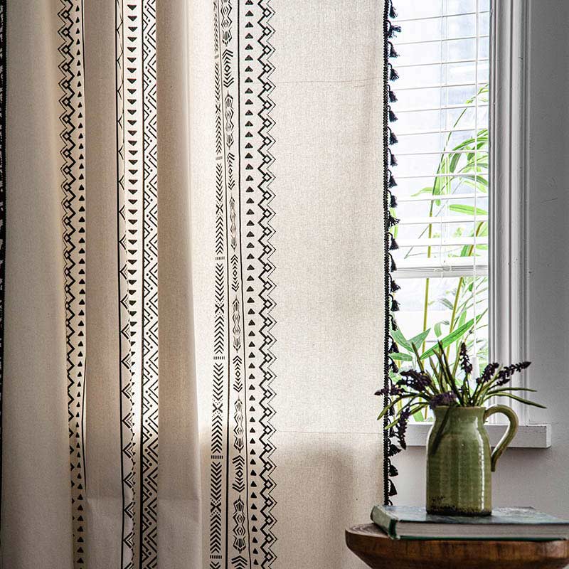 Geometric Tassel Curtain | Cotton Blend Fabric | Semi Blackout