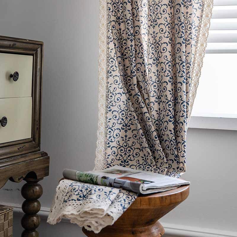 Boho Semi-Blackout Curtain | Cotton Blend | Blue Pattern