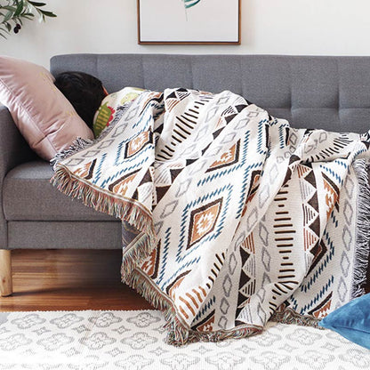 Bohemian Knitted Lounge Blanket | Cotton & Polyester | Reversible Design