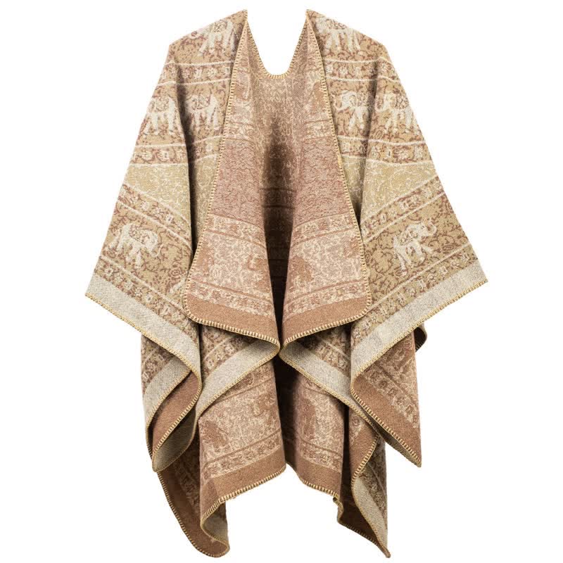 Jacquard Elephant Shawl Wrap | Soft Acrylic | 51" x 59"