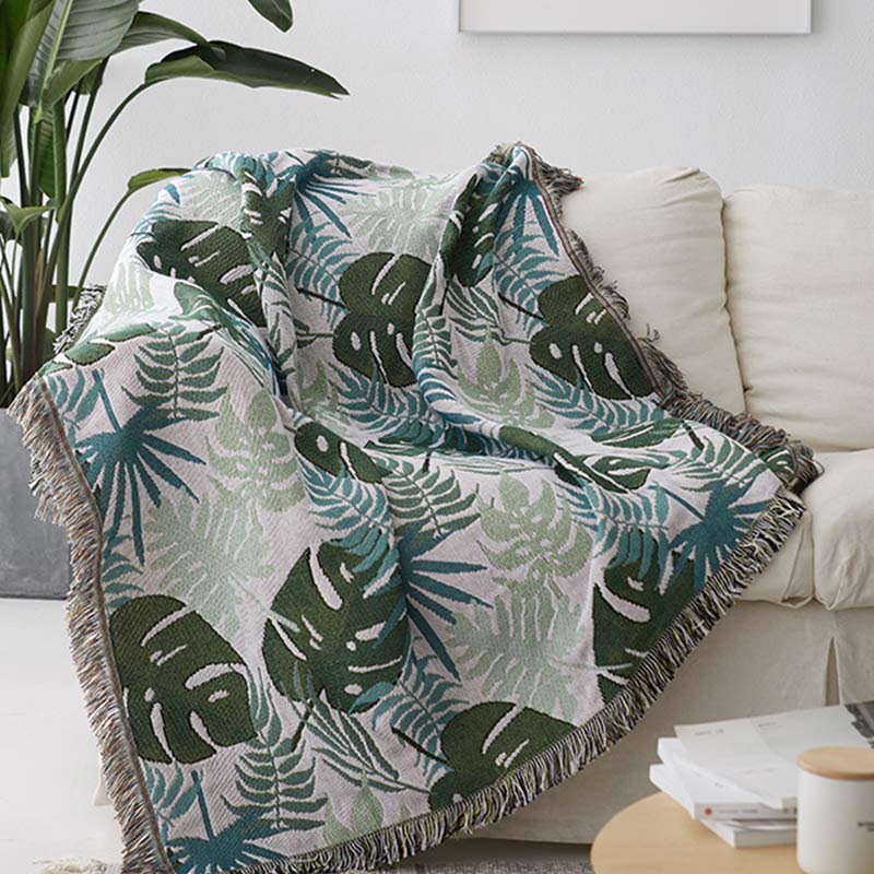 Palm Pattern Sofa Cover | Double-Sided Design | Multiple Sizes Available