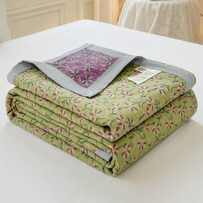 Pure Cotton Quilted Coverlet | Floral Design | Available in Full, Queen, King Sizes