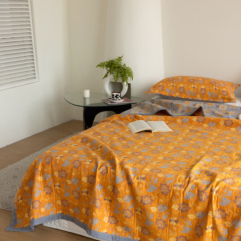 Gauze Floral Quilt Set | 100% Organic Cotton | Queen Size with 2 Pillowcases