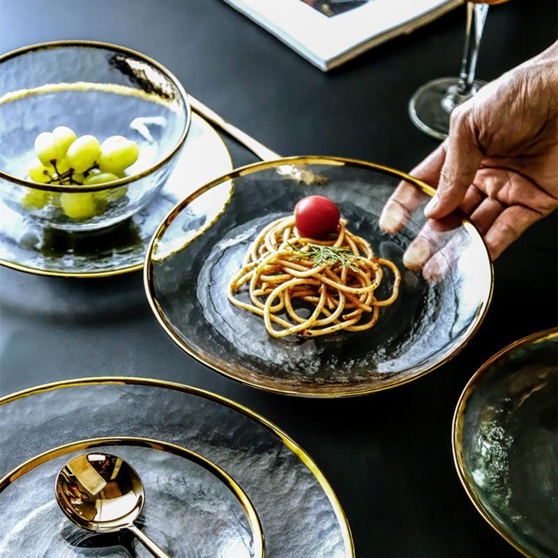 Speculo Dinnerware Set | Elegant Glass with Gold Inlay | 4-Piece Set