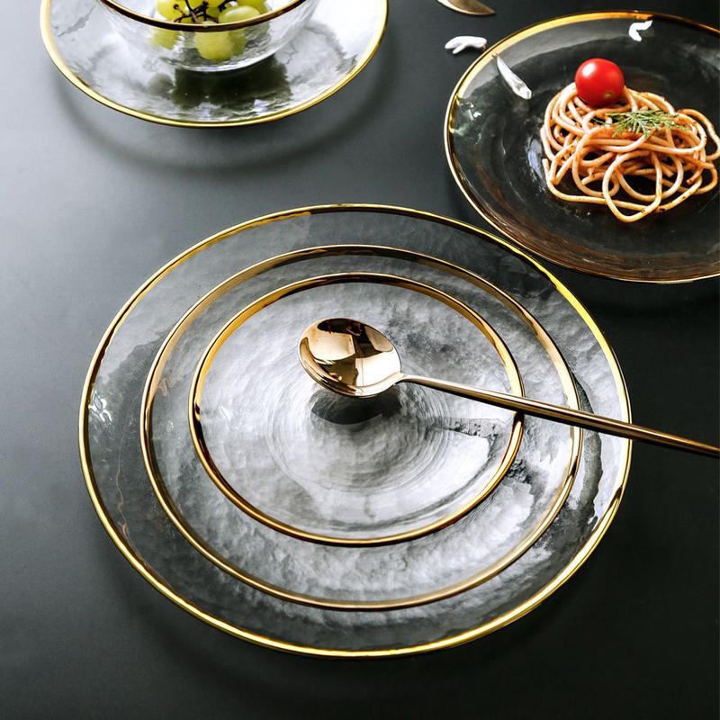 Speculo Dinnerware Set | Elegant Glass with Gold Inlay | 4-Piece Set