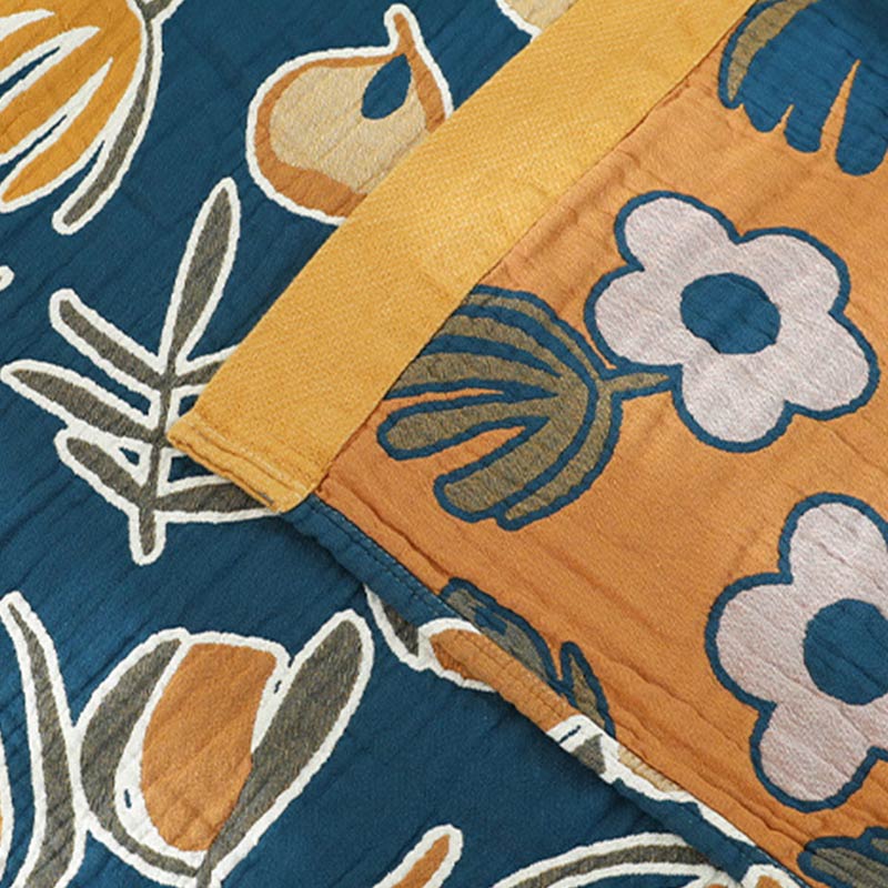 Yellow Flower Sofa Blanket | Soft Cotton Gauze | Reversible Design