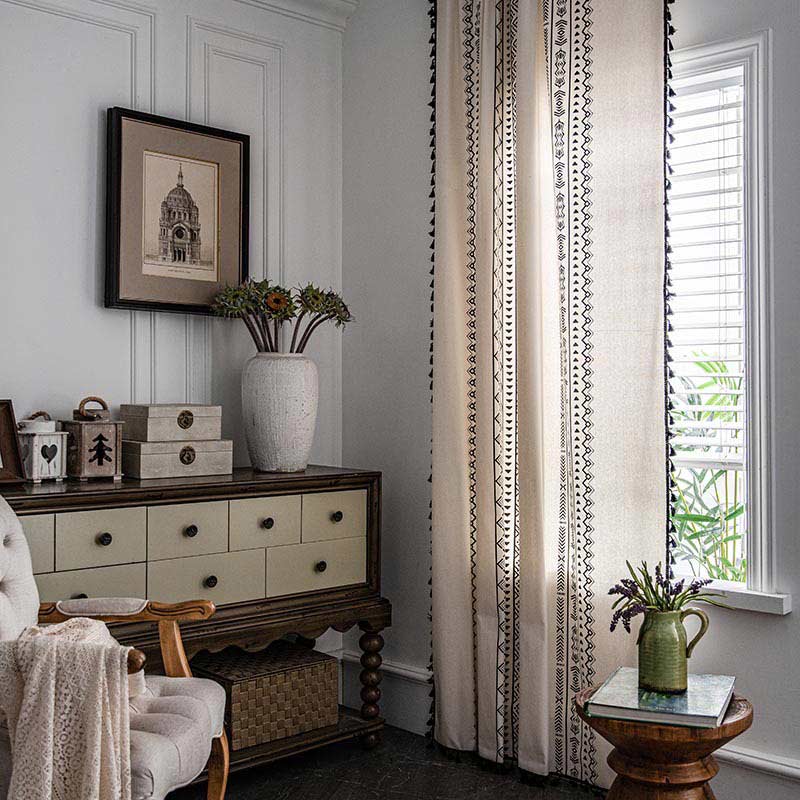 Geometric Tassel Curtain | Cotton Blend Fabric | Semi Blackout