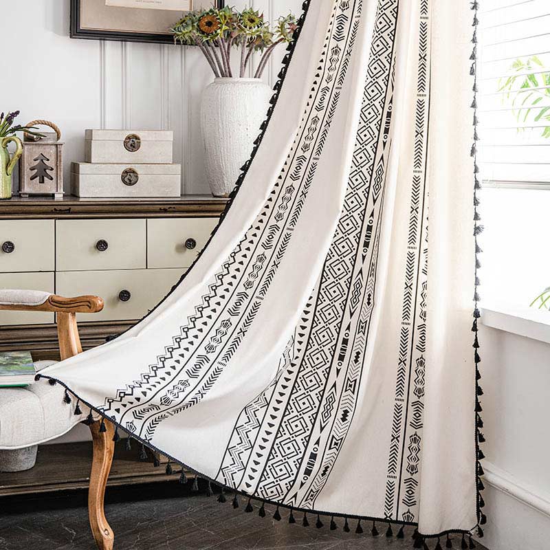 Geometric Tassel Curtain | Cotton Blend Fabric | Semi Blackout