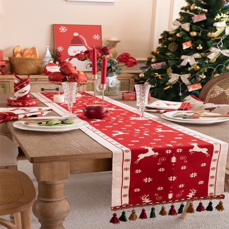 Christmas Tree Tassel Table Runner | Polyester | 14" x 55" to 14" x 118" Options
