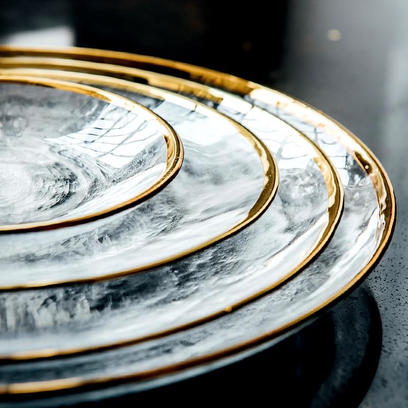 Speculo Dinnerware Set | Elegant Glass with Gold Inlay | 4-Piece Set
