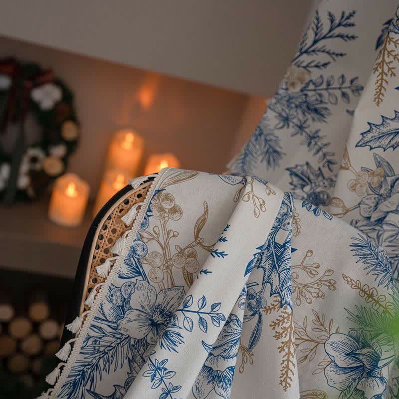 Blue Flower Semi-Blackout Curtain | Cotton and Linen | 1 Piece