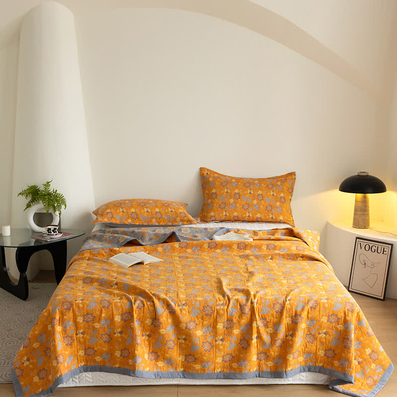 Gauze Floral Quilt Set | 100% Organic Cotton | Queen Size with 2 Pillowcases