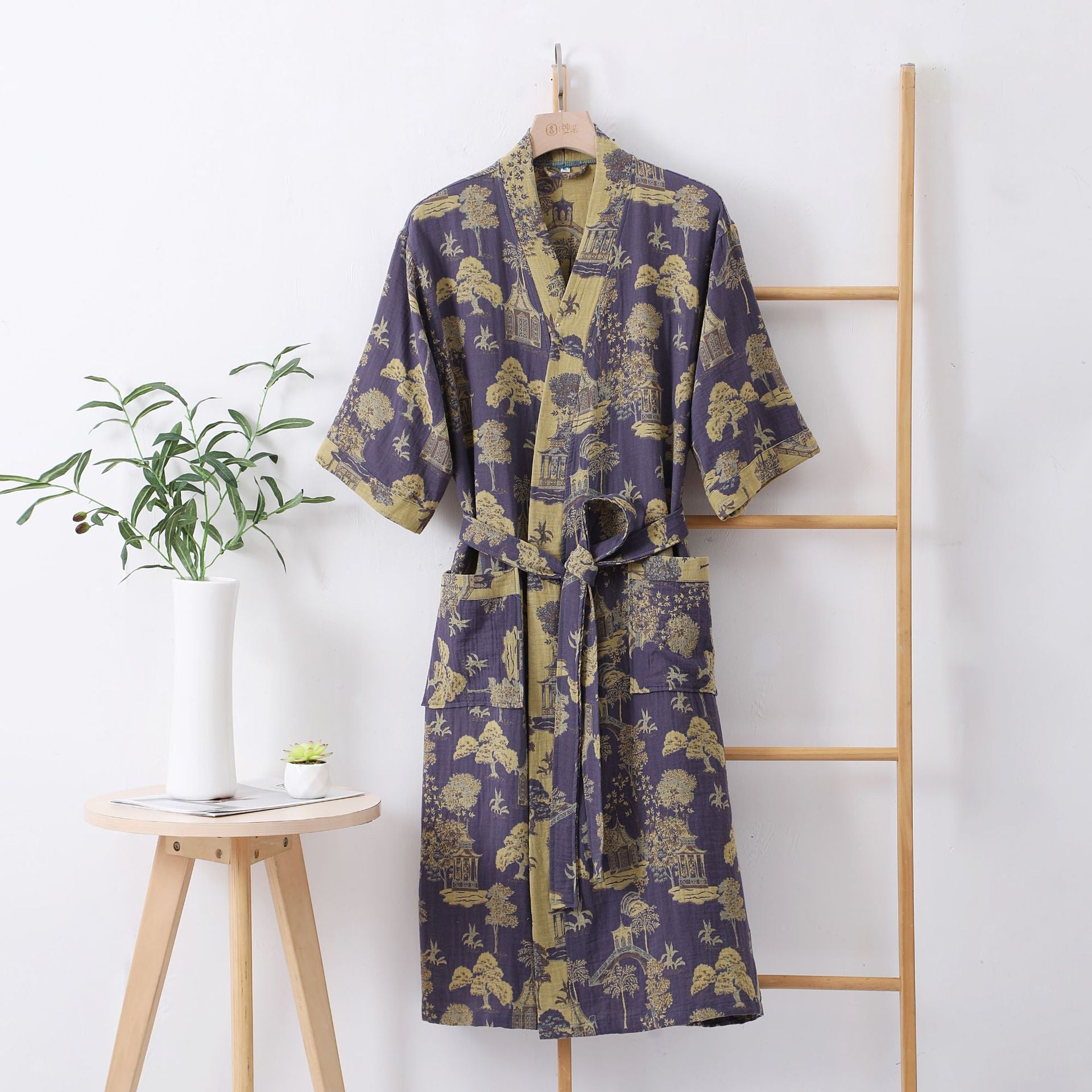 Natural Landscape Print Bathrobe | Pure Cotton | Lightweight