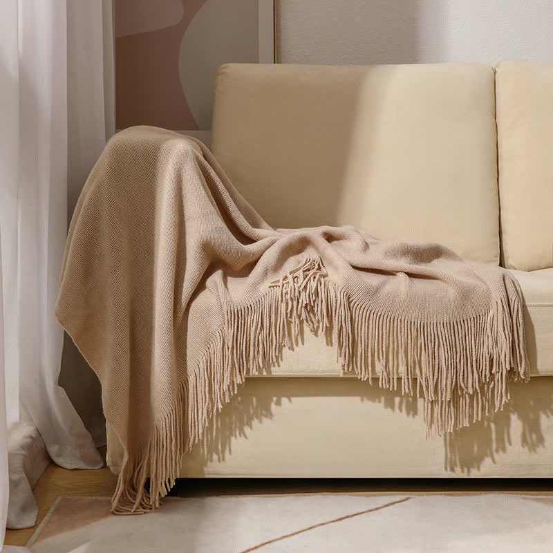 Tassel Throw Blanket | Soft Acrylic Fabric | 50" x 70" or 51" x 94"