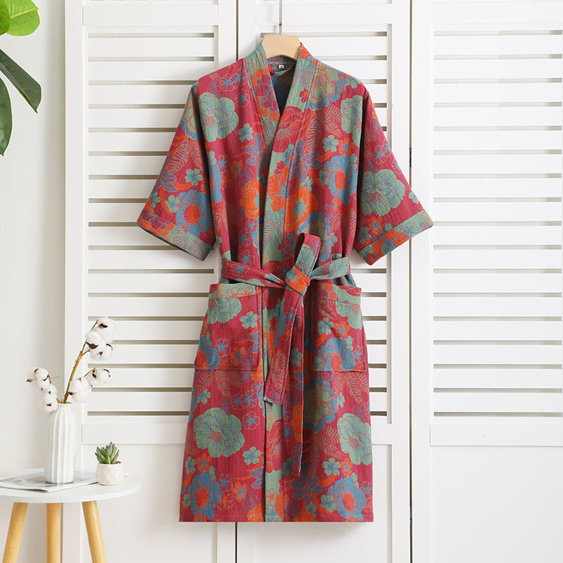 Floral Cotton Bathrobe | Double-Layered Gauze | Summer Comfort