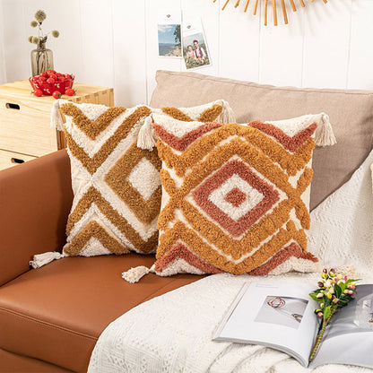 Morocco Jacquard Pillow Cover | Cotton with Tassels | Neutral Color
